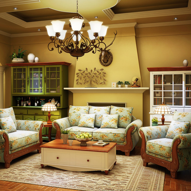 地中海布藝客廳轉角組合沙發