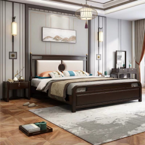 現代簡約新中式全實木雙人床